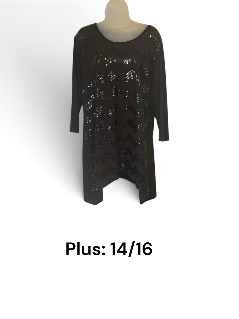 GORGEOUS!! Black Sequin Chevron Tunic Top 14/16   #J